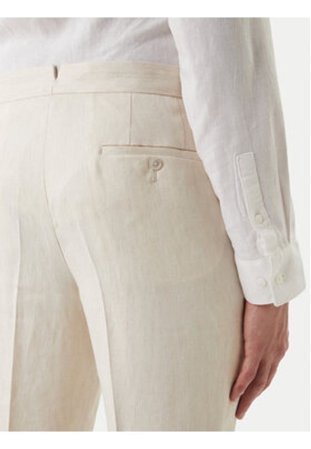 BOSS Spodnie materiałowe H-Perino 50563231 Beżowy Relaxed Fit. Kolor: beżowy. Materiał: len