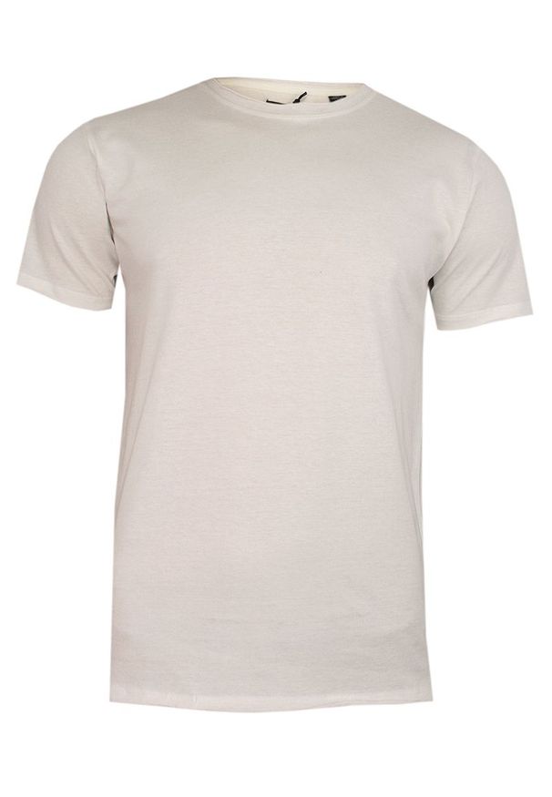 Brave Soul - Kremowy T-Shirt (Koszulka) Bez Nadruku -BRAVE SOUL- Męski, Okrągły Dekolt, Écru, Postrzępione Brzegi. Okazja: na co dzień. Kolor: beżowy, brązowy, wielokolorowy. Materiał: bawełna. Styl: casual