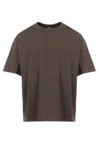 Born2be - Ciemnobeżowy T-shirt Sofiala. Kolor: beżowy. Materiał: jeans. Długość rękawa: krótki rękaw. Długość: krótkie. Wzór: gładki, jednolity. Styl: klasyczny