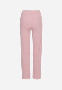 Born2be - Różowe Prążkowane Spodnie Szerokie z Gumką w Pasie Drasia. Kolor: różowy. Materiał: prążkowany #6