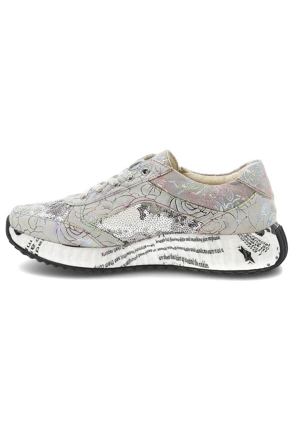 Szare Sneakersy Laura Vita Eleganckie Obuwie Damskie. Zapięcie: sznurówki. Kolor: szary. Szerokość cholewki: normalna. Wzór: kwiaty, nadruk, aplikacja. Styl: elegancki