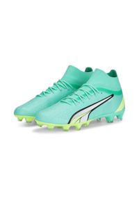 Buty piłkarskie męskie Puma Ultra Pro Fgag. Kolor: zielony, biały, wielokolorowy, żółty. Materiał: materiał. Szerokość cholewki: normalna. Sport: piłka nożna