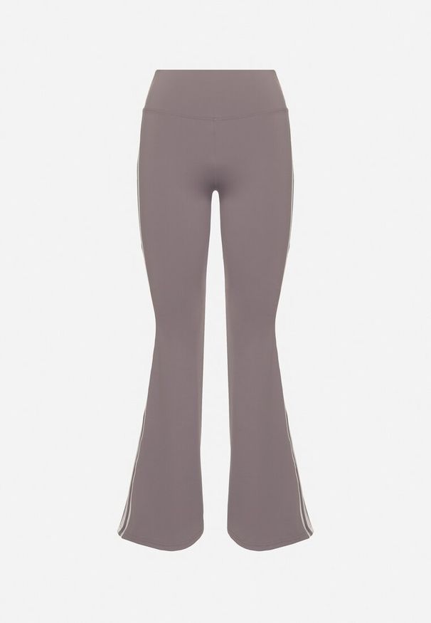 Born2be - Szare Marszczone Legginsy Dzwony z Wysokim Stanem i Lampasami Nakatia. Okazja: na co dzień. Stan: podwyższony. Kolor: szary. Styl: sportowy, elegancki, casual