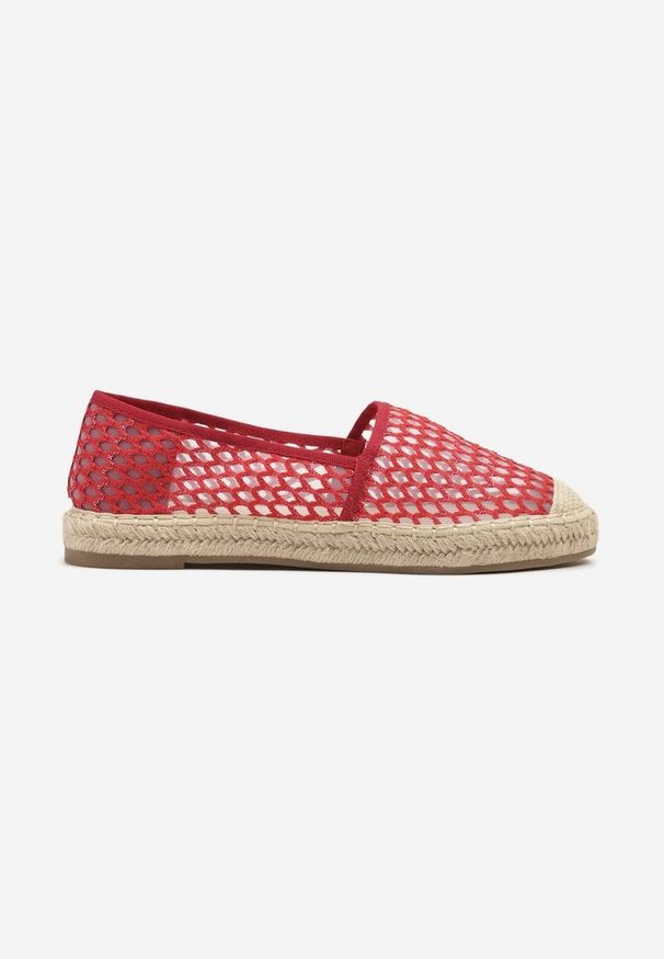 Born2be - Czerwone Siateczkowe Espadryle Ozdobione Plecionką Telovianna. Okazja: na co dzień. Kolor: czerwony. Materiał: jeans. Wzór: aplikacja. Sezon: lato. Styl: casual