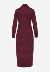 Born2be - Bordowa Koszulowa Sukienka z Imitacji Zamszu z Marszczeniem w Talii Eselea. Okazja: na co dzień. Typ kołnierza: kołnierzyk klasyczny, dekolt w serek. Kolor: czerwony. Materiał: zamsz. Typ sukienki: koszulowe. Styl: klasyczny, casual, elegancki #5