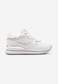 Born2be - Białe Sneakersy na Platformie z Metaliczną Wstawką Nirina. Kolor: biały. Obcas: na platformie #5