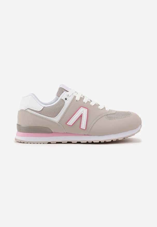 Born2be - Beżowo-Szare Sneakersy z Geometrycznym Wzorem Rilanea. Okazja: na co dzień. Kolor: beżowy. Materiał: jeans. Wzór: geometria