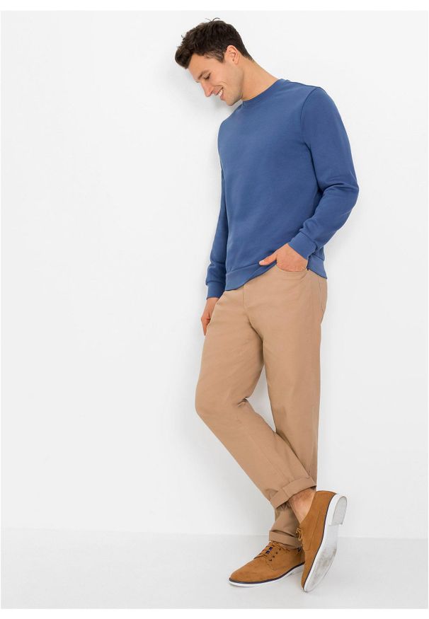 bonprix - Bluza dresowa regular fit. Okazja: na co dzień. Kolor: niebieski. Materiał: dzianina, dresówka. Wzór: prążki. Styl: casual, sportowy