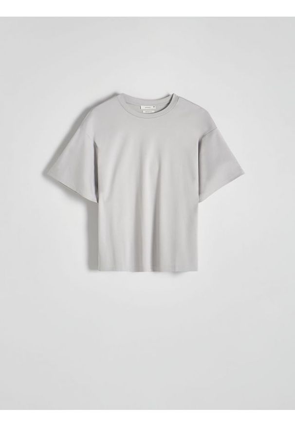 Reserved - T-shirt oversize z merceryzowanej bawełny - jasnoszary. Kolor: szary. Materiał: bawełna