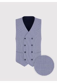 Pako Lorente - PAKO LORENTE - Granatowa dwurzędowa kamizelka w drobną kratę. Okazja: na co dzień. Kolor: niebieski. Materiał: poliester, wiskoza. Wzór: kratka. Styl: casual #8