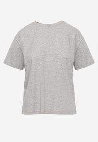 Born2be - Szary Bawełniany T-shirt Ozdobiony Cyrkoniami Monomene. Okazja: na co dzień. Kolor: szary. Materiał: bawełna. Wzór: aplikacja. Styl: elegancki, casual #7