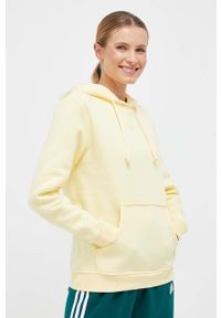 adidas Originals bluza damska kolor żółty z kapturem z aplikacją. Typ kołnierza: kaptur. Kolor: żółty. Materiał: materiał. Wzór: aplikacja #1