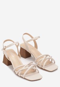 Born2be - Beżowe Sandały na Stożku z Kwadratowym Noskiem Flagalla. Okazja: na imprezę, na randkę. Kolor: beżowy. Obcas: na stożku #5