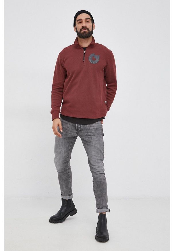 G-Star RAW - G-Star Raw Bluza bawełniana męska kolor brązowy z nadrukiem. Okazja: na co dzień. Kolor: czerwony. Materiał: bawełna. Długość: krótkie. Wzór: nadruk. Styl: casual