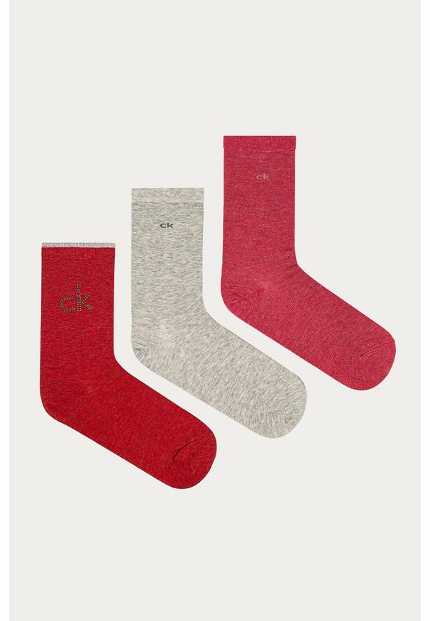 Calvin Klein - Skarpetki (3-pack). Kolor: czerwony. Materiał: materiał. Wzór: nadruk