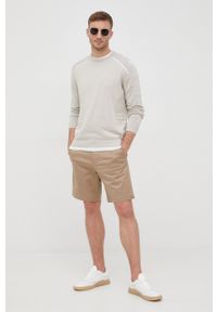 BOSS sweter z domieszką wełny BOSS ATHLEISURE 50465705 męski kolor beżowy lekki. Okazja: na co dzień. Kolor: beżowy. Materiał: wełna. Długość rękawa: długi rękaw. Długość: długie. Styl: casual #5