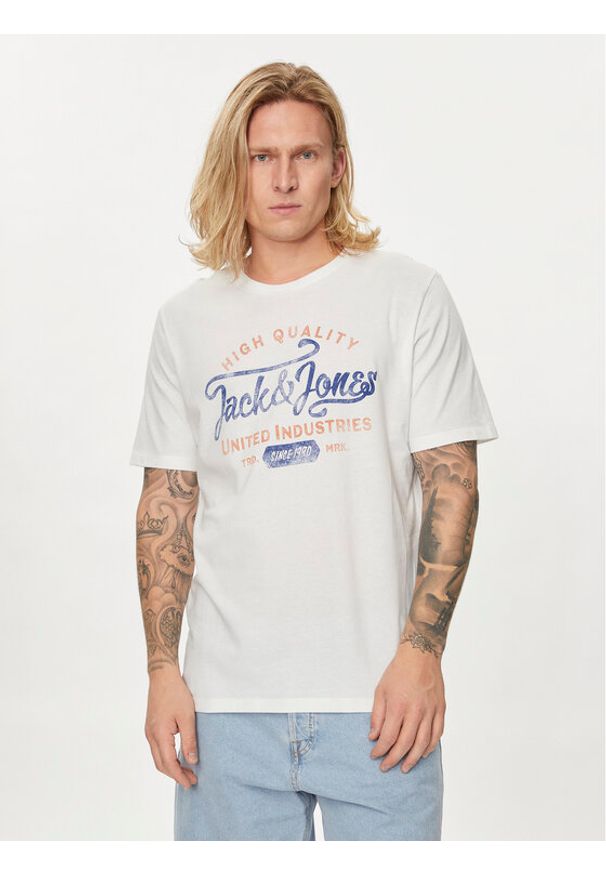 Jack & Jones - Jack&Jones T-Shirt Jprblulouie 12259674 Biały Regular Fit. Kolor: biały. Materiał: bawełna