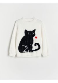 Reserved - Sweter z kotem - wielobarwny. Materiał: dzianina. Długość: krótkie