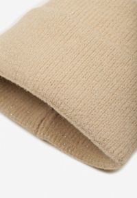Born2be - Beżowa Czapka Ozdobiona Wywinięciem i Metaliczną Nicią Temirina. Kolor: beżowy. Wzór: aplikacja. Styl: elegancki, casual #2