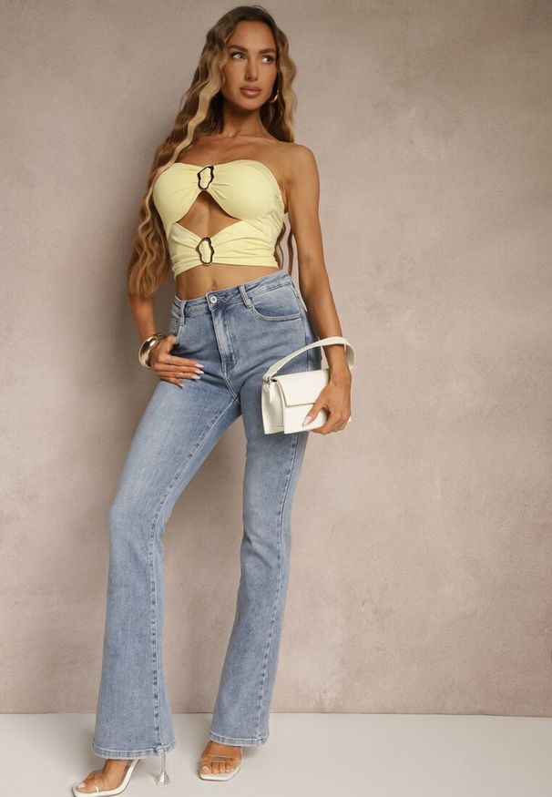 Renee - Niebieskie Klasyczne Jeansy Flare Regular Waist Neliovia. Okazja: na co dzień. Kolor: niebieski. Wzór: aplikacja. Styl: klasyczny