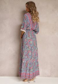 Renee - Fioletowa Wiskozowa Maxi Sukienka o Rozkloszowanym Fasonie z Frędzami Angire. Kolor: fioletowy. Materiał: wiskoza. Wzór: aplikacja. Styl: boho. Długość: maxi #4