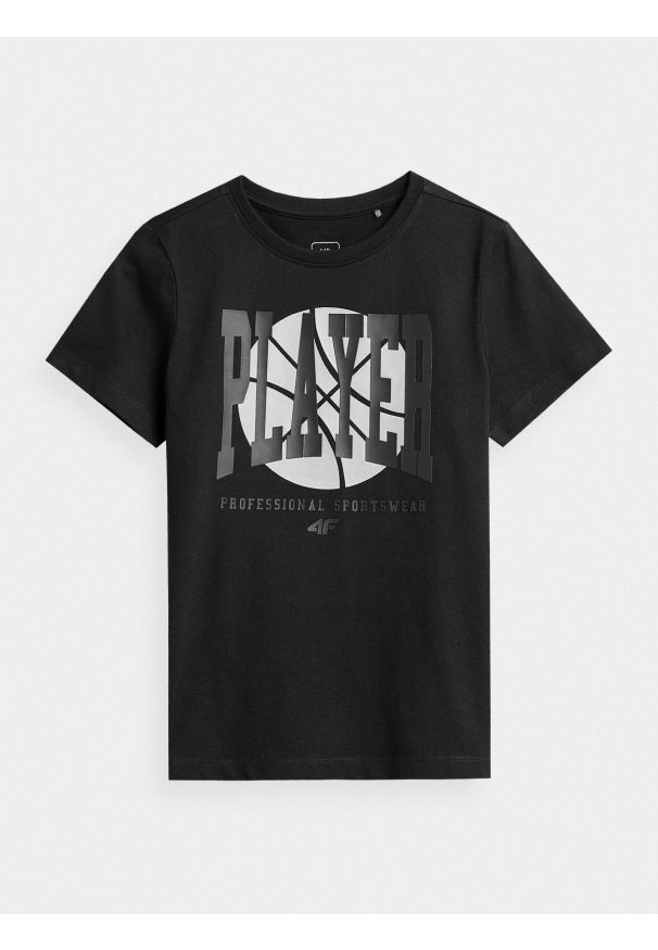 4f - T-shirt z nadrukiem chłopięcy. Kolor: czarny. Materiał: bawełna, dzianina. Wzór: nadruk
