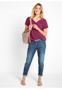 bonprix - Bluzka z wiskozy, krótki rękaw. Typ kołnierza: dekolt w serek. Kolor: fioletowy. Materiał: wiskoza. Długość rękawa: krótki rękaw. Długość: krótkie #3