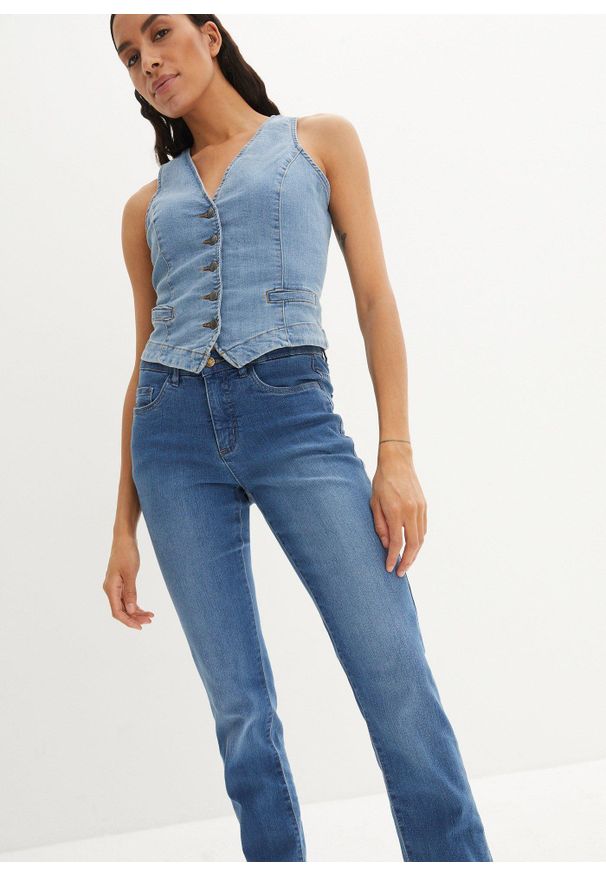 bonprix - Dżinsy ze stretchem Straight, mid waist. Kolor: niebieski