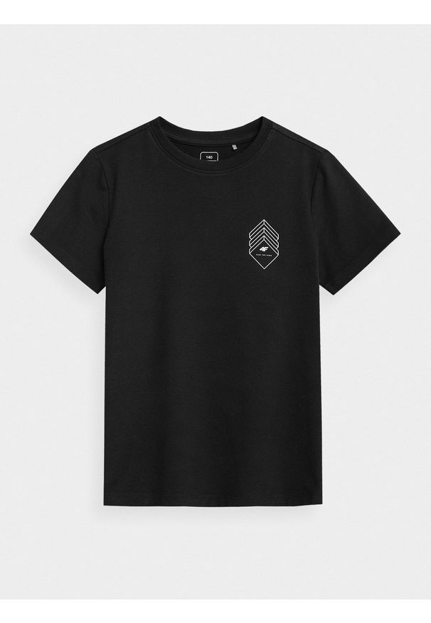4f - T-shirt z nadrukiem chłopięcy. Kolor: czarny. Materiał: dzianina, bawełna. Wzór: nadruk