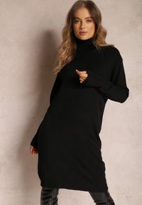 Renee - Czarna Sukienka Dzianinowa z Golfem Tadi. Typ kołnierza: golf. Kolor: czarny. Materiał: dzianina. Długość: midi #5