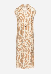 Born2be - Beżowa Sukienka o Koszulowym Kroju w Geometryczny Wzór Saranea. Okazja: na spotkanie biznesowe, na co dzień. Typ kołnierza: dekolt w serek. Kolor: beżowy. Długość rękawa: krótki rękaw. Wzór: geometria. Sezon: wiosna, lato. Typ sukienki: koszulowe. Styl: casual, biznesowy #6