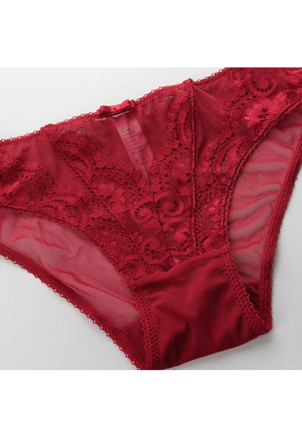 Intica - Biustonosz push-up z koronką i majtki komplet bielizny Dujka. Kolor: czerwony. Materiał: koronka. Wzór: koronka