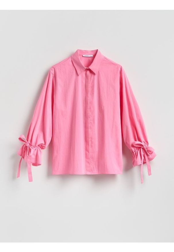 Reserved - Koszula z wiązaniami przy rękawach - intensywny róż. Kolor: różowy. Materiał: bawełna, tkanina