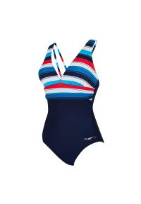 ZOGGS - Strój pływacki jednoczęściowy damski Zoggs Seamarine Panel Crossback. Kolor: biały, czerwony, wielokolorowy, niebieski