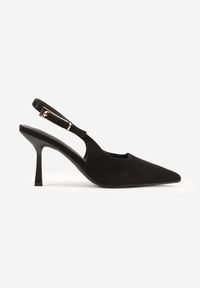 Renee - Czarne Szpilki Slingback VICES z Imitacji Zamszu z Prostokątną Klamerką Natuma. Okazja: na co dzień, na randkę, na ślub cywilny, na wesele. Zapięcie: klamry. Kolor: czarny. Materiał: zamsz. Obcas: na szpilce. Styl: casual, elegancki #2