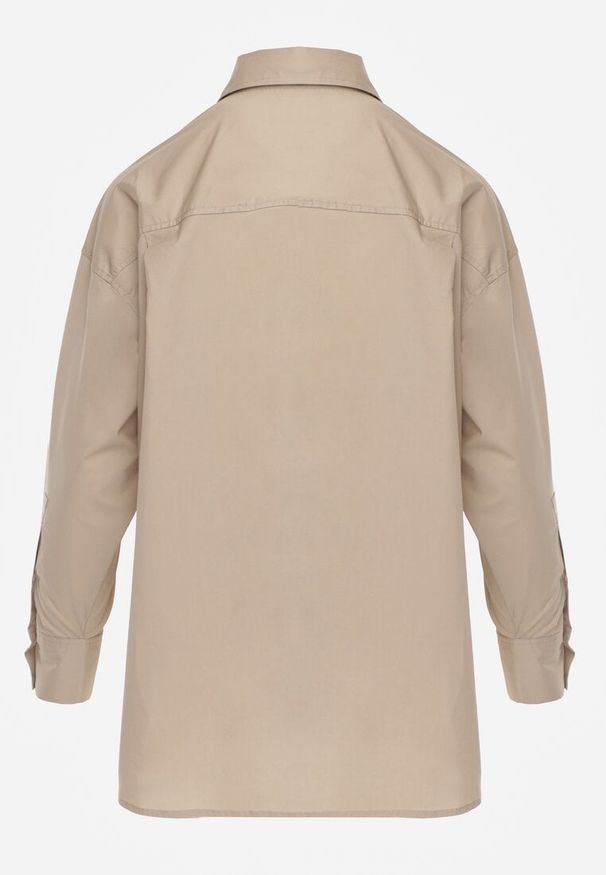 Renee - Beżowa Koszula Bawełniana Aquida. Kolor: beżowy. Materiał: bawełna. Długość rękawa: długi rękaw. Długość: długie