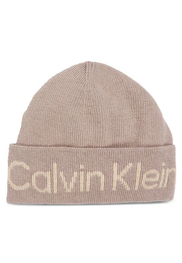 Calvin Klein Czapka Logo Reverso Tonal Beanie K60K611151 Beżowy. Kolor: beżowy. Materiał: wiskoza