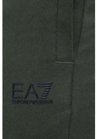 EA7 Emporio Armani spodnie dresowe bawełniane kolor zielony gładkie. Kolor: zielony. Materiał: bawełna, dresówka. Wzór: gładki #2