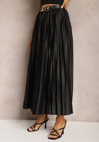 Renee - Czarna Plisowana Spódnica Maxi z Gumką w Talii Lirendil. Kolor: czarny. Styl: elegancki #4