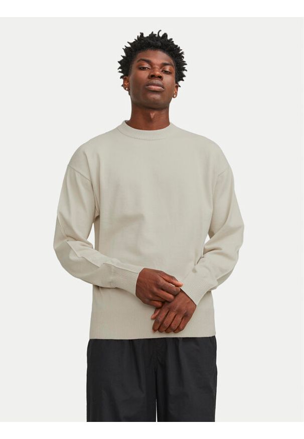 Jack & Jones Sweter Collective 12251556 Beżowy Relaxed Fit. Kolor: beżowy. Materiał: syntetyk, bawełna