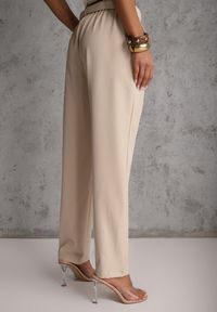 Renee - Beżowe Spodnie High Waist o Fasonie Cygaretek z Paskiem ze Sprzączką Glaclea. Stan: podwyższony. Kolor: beżowy. Styl: elegancki #3