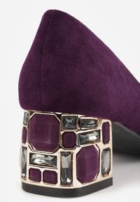 Born2be - Fioletowe Czółenka Vices ze Skórzaną Wkładką na Biżuteryjnym Słupku Naivine. Okazja: na co dzień. Kolor: fioletowy. Materiał: skóra. Wzór: aplikacja, kwiaty. Obcas: na słupku. Styl: casual, elegancki. Wysokość obcasa: średni #3