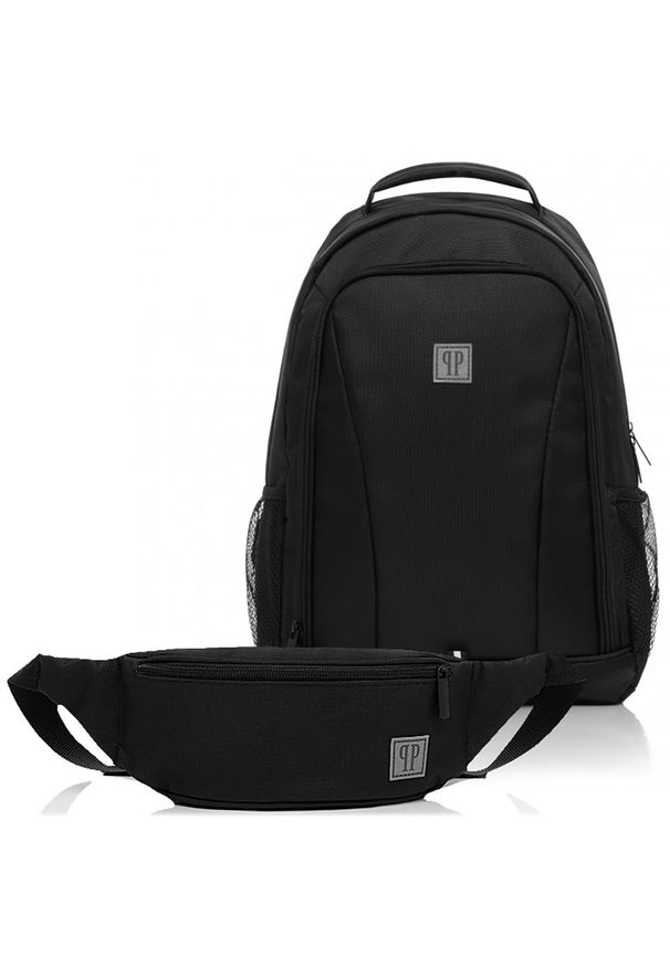 Zestaw czarny PAOLO PERUZZI plecak J-05 + nerka J-02 ZUP-10-BL. Kolor: czarny. Materiał: materiał. Styl: wakacyjny, sportowy, klasyczny, biznesowy