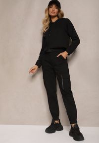 Renee - Czarne Spodnie High Waist z Bawełny o Kroju Bojówek z Gumką na Nogawkach i PaskiemCitia. Stan: podwyższony. Kolor: czarny. Materiał: bawełna. Styl: elegancki