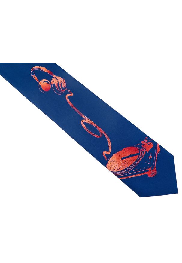 Modini - Granatowy krawat dla DJ'a D149. Kolor: niebieski. Materiał: mikrofibra, tkanina