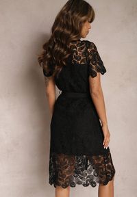 Renee - Czarna Koronkowa Sukienka Koszulowa Midi z Paskiem Azariela. Kolor: czarny. Materiał: koronka. Typ sukienki: koszulowe. Długość: midi #5