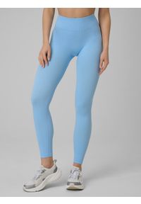 4f - 4F Legginsy treningowe bezszwowe damskie - niebieskie XL/XXL. Stan: podwyższony. Kolor: niebieski. Materiał: włókno, dzianina. Długość: długie. Wzór: prążki, gładki #2