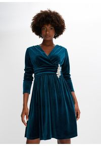 bonprix - Sukienka z dżerseju z połyskującego aksamitu. Typ kołnierza: dekolt w serek. Kolor: niebieski. Materiał: jersey #1