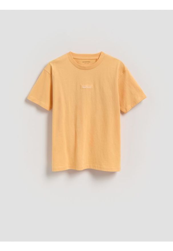 Reserved - Bawełniany t-shirt - jasnopomarańczowy. Kolor: pomarańczowy. Materiał: bawełna