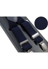 Modini - Granatowe szelki Unisex - 2,5cm X3. Kolor: niebieski. Materiał: skóra, guma #1